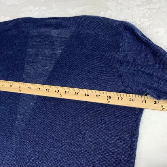 Eileen Fisher Open Cardigan 100% Organic Linen sz Medium Dark Indigo Bell Sleeve - Picture 10 of 12